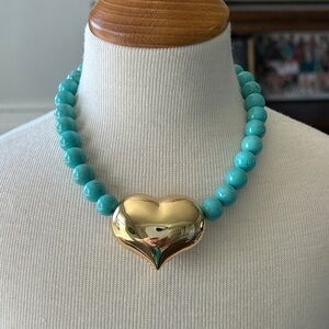 Mayamar Gold Heart Pendant with Turquoise Beads adjustable Necklace